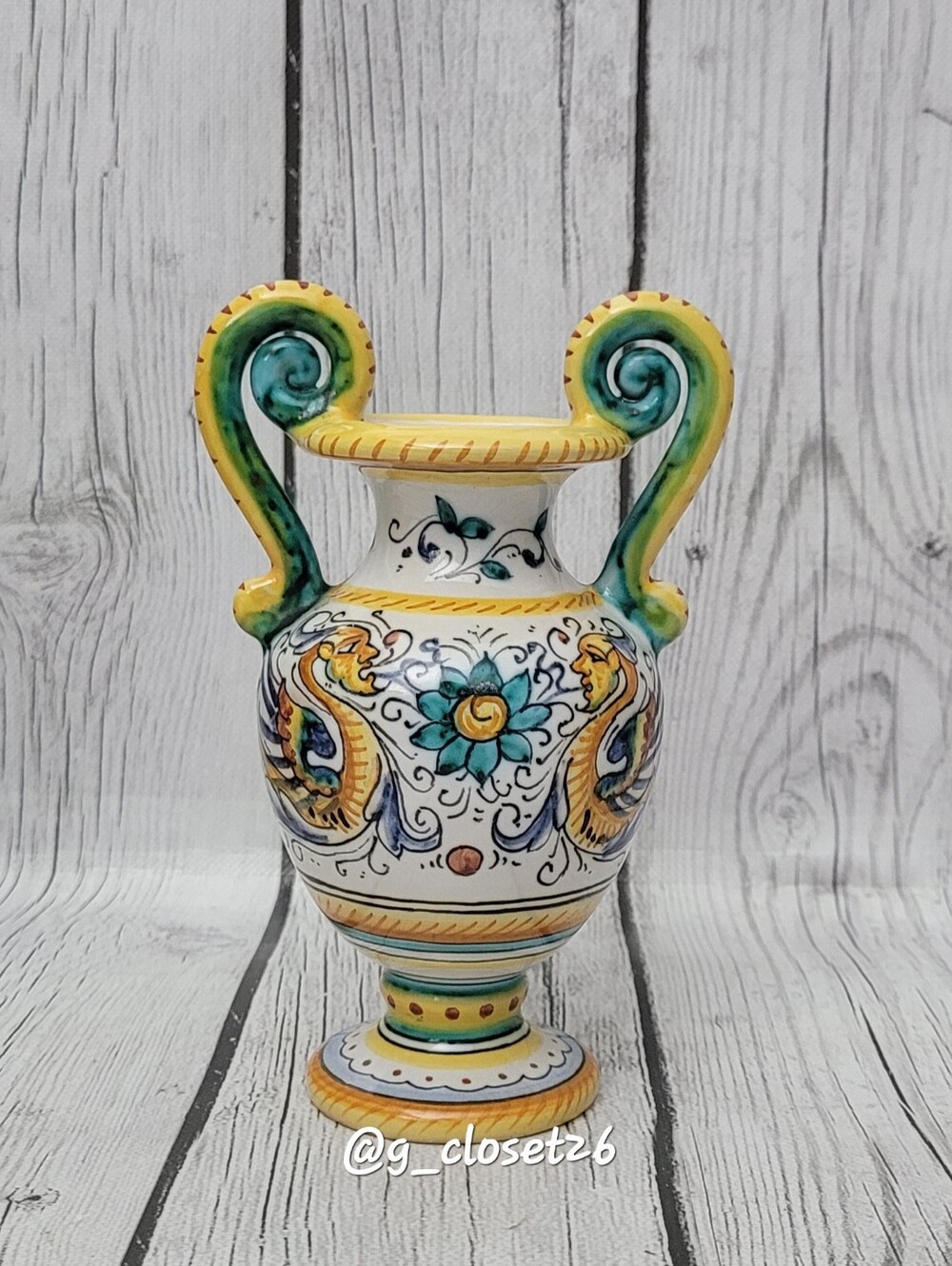 Hand-Painted Grazia From Deruta Italy Hand painted 6” Tall Ssigned Ceramic Vase